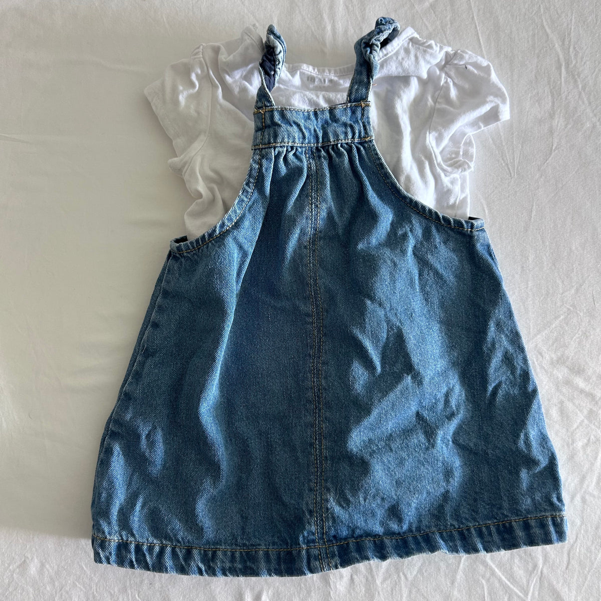 Kiabi Pinnafore Dress & White T-Shirt Age 1 Blue Denim & White
