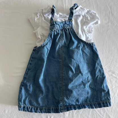 Kiabi Pinnafore Dress & White T-Shirt Age 1 Blue Denim & White