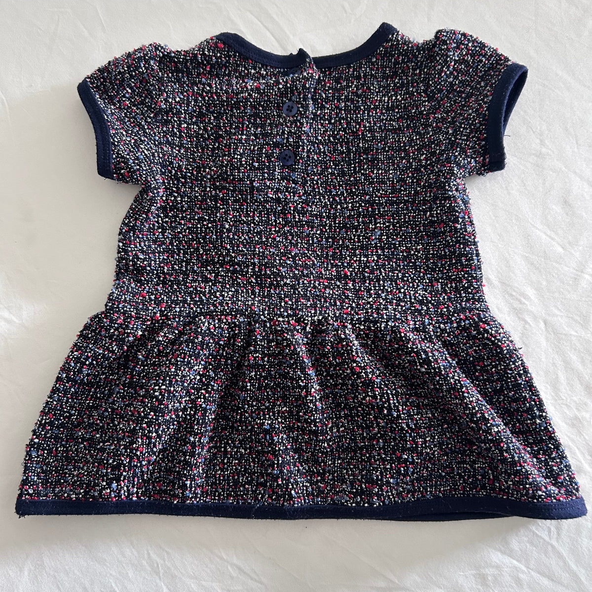 Short Sleeve Tweed Dress Baby Age 0 Navy and Red Boucle/tweed Multicolour