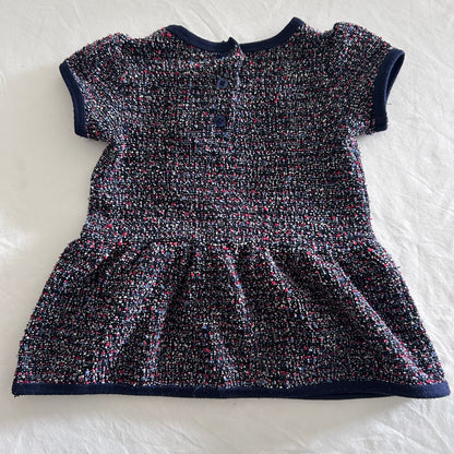 Short Sleeve Tweed Dress Baby Age 0 Navy and Red Boucle/tweed Multicolour