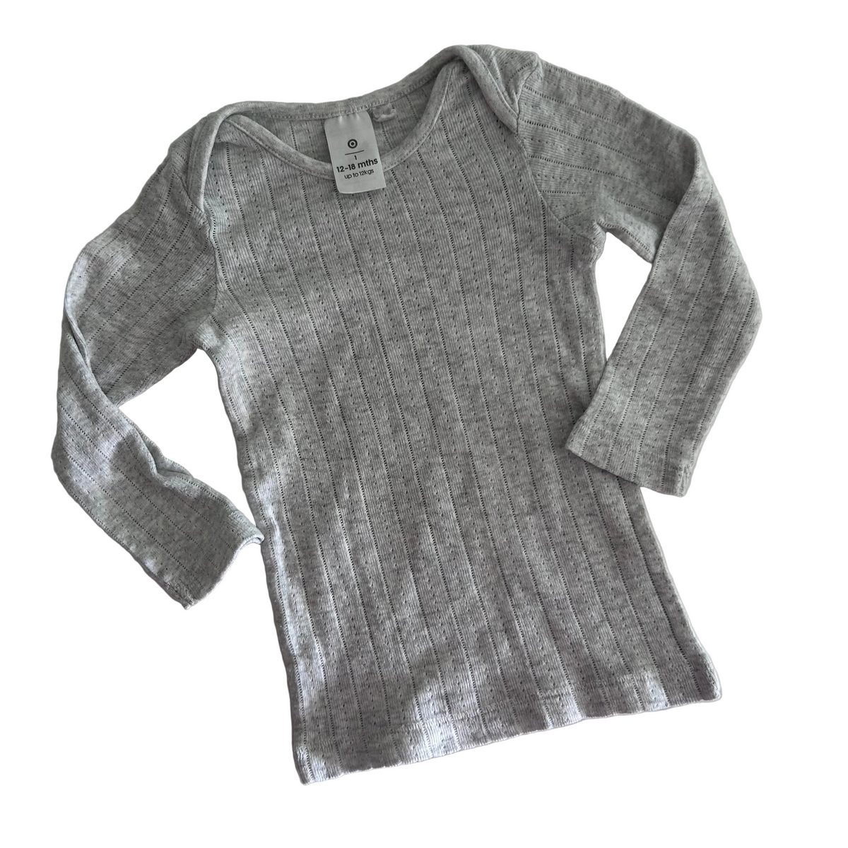 Target Long Sleeve Cotton Top Age 1 Grey Pointelle Ribbed