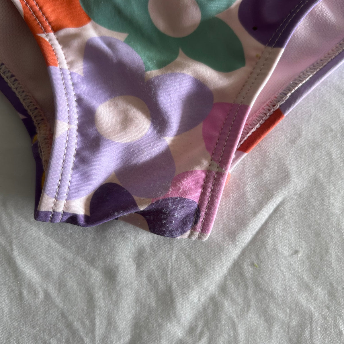 Mini Mango Swimsuit Age 1 White and Purple Retro Daisy