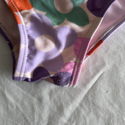Mini Mango Swimsuit Age 1 White and Purple Retro Daisy