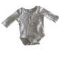 Anko Age 0000 long sleeved bodysuit in cream/oatmeal with bear outline print with text 'i love you beary much' — gently loved condition.