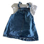 Kiabi Age 1 denim pinafore dress with white short sleeve t-shirt set in blue denim, white with ruffle trim straps and hem, centre seam detail, embroidered 'passion bisous' text on t-shirt — like new condition.