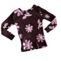 Mini Mango Age 2 long sleeved ribbed top in dark brown, pink, white with large daisy floral print — like new condition.