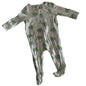 Cotton On Age 00 long sleeve zip footed onesie in beige, green, blue with frogs on lily pads with flies — gently loved condition.