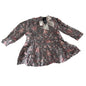 Cynthia Rowley Age 000 long sleeved floral dress with bow detail in grey, pink, white with floral and woodland animals print, satin bow with grey pom pom at neckline, lettuce edge trim — gently loved condition.