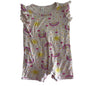 Dymples Age 0 short sleeve flutter sleeve romper in light pink with rainbows, suns, hearts and multicolour spots print — gently loved condition.