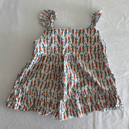 Mini Kids Summer Top Age 7 White & Orange Carrot Print