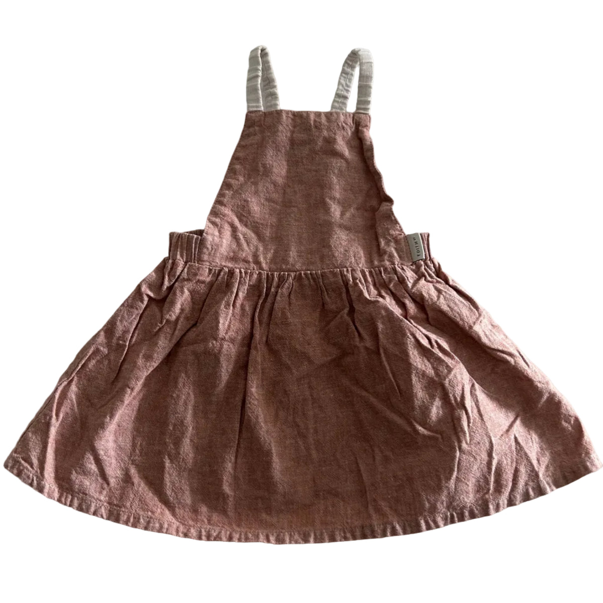 Edith H Age 1 sleeveless sundress with elasticated straps in dusty pink/terracotta with plain — gently loved condition.