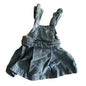 Baby Berry Age 0000 denim overall skirt dress in light blue with floral print lining inside — gently loved condition.