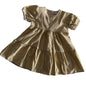 So Cute Age 1 short puff sleeve tiered party dress in gold, champagne with metallic shimmer, tiered skirt with gathered tiers — gently loved condition.
