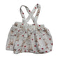 Baby Baby Age 00 sleeveless smocked sundress in white with brown and red with fawn/deer and red floral print, smocked bodice, crossover back straps — gently loved condition.