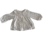 Vertbaudet Age 2 long sleeved button up blouse in white and pink with all-over small heart print, peter pan collar with frill, smocked chest — like new condition.