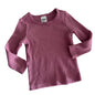 Anko Age 1 long sleeved ribbed top in pink with ribbed knit texture with lettuce edge neckline detail — like new condition.