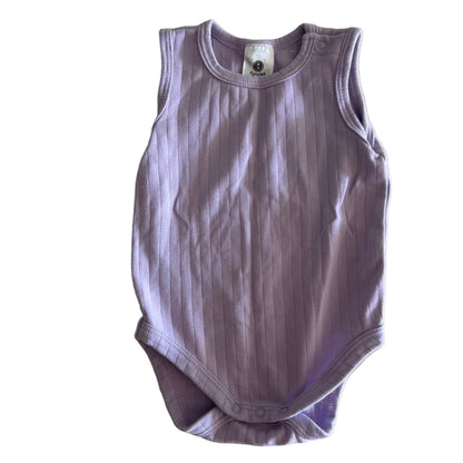Dymples Age 00 sleeveless bodysuit in lilac with ribbed — like new condition.