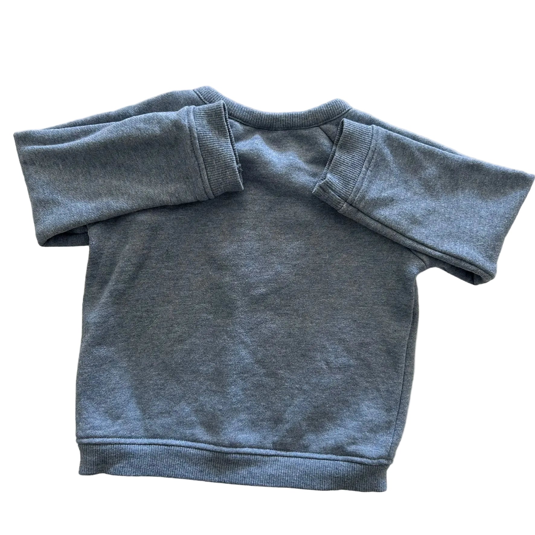 Back of a blue-grey 12-18 months sweatshirt