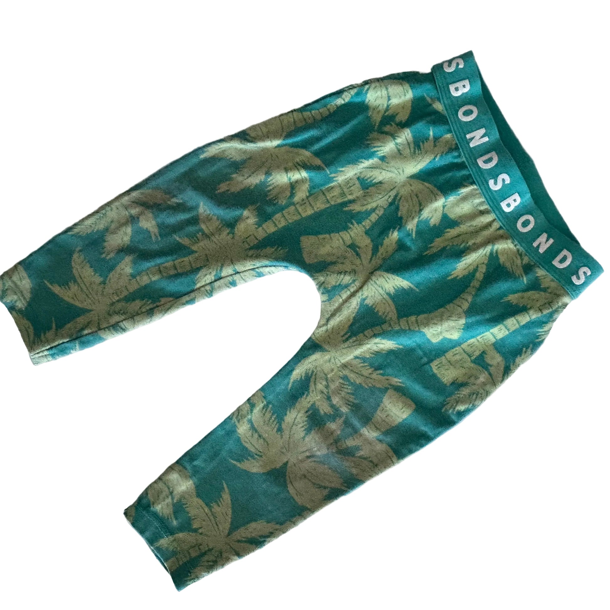 Green and yellow palm tree patterned Bonds leggings
