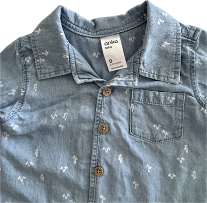Anko Short Sleeved Shirt Baby Age 0 Blue Denim