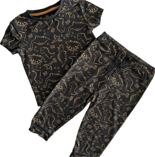 Lullaby PJ's Baby Age 0 Grey with Dinosaurs