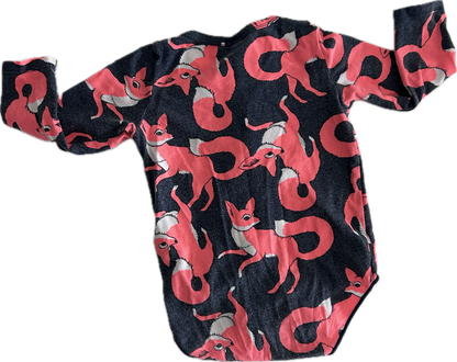 Bonds Long Sleeved Body Suit Baby Age 0 Grey with Neon Pink-Orange Foxes