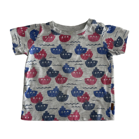 Sprout T-Shirt Baby Age 0 Grey with Red & Blue Boats