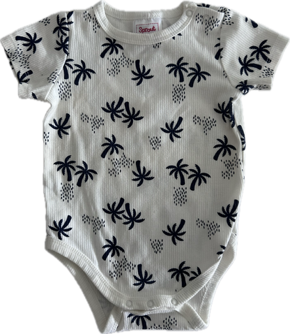 Sprout Sleeved Baby Bodysuit Size 0 White with Navy Blue Palm Trees