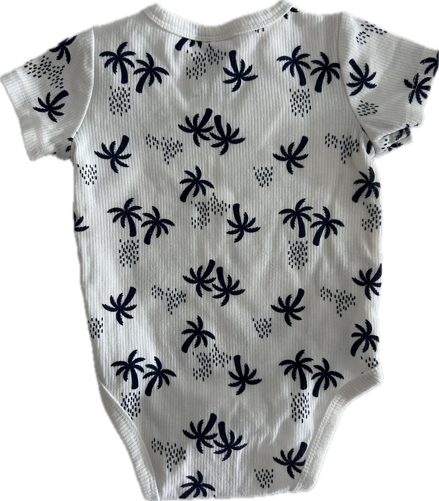 Sprout Sleeved Baby Bodysuit Size 0 White with Navy Blue Palm Trees