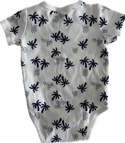 Sprout Sleeved Baby Bodysuit Size 0 White with Navy Blue Palm Trees