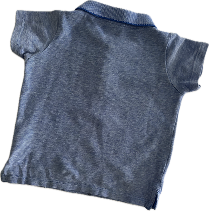 Seed Polo Shirt Baby Age 0 Blue with Dinosaur Stitched Print