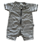 White and black stripey baby romper on pale backround