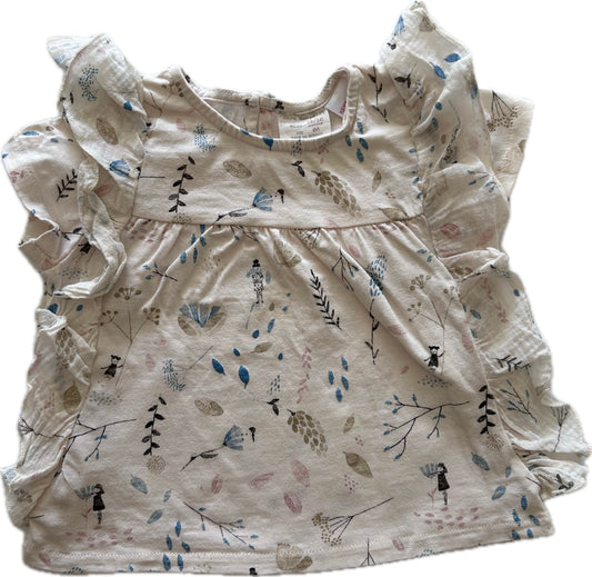 Zara Blouse Toddler Age 1 Pink-Cream with Floral & Bird Pattern