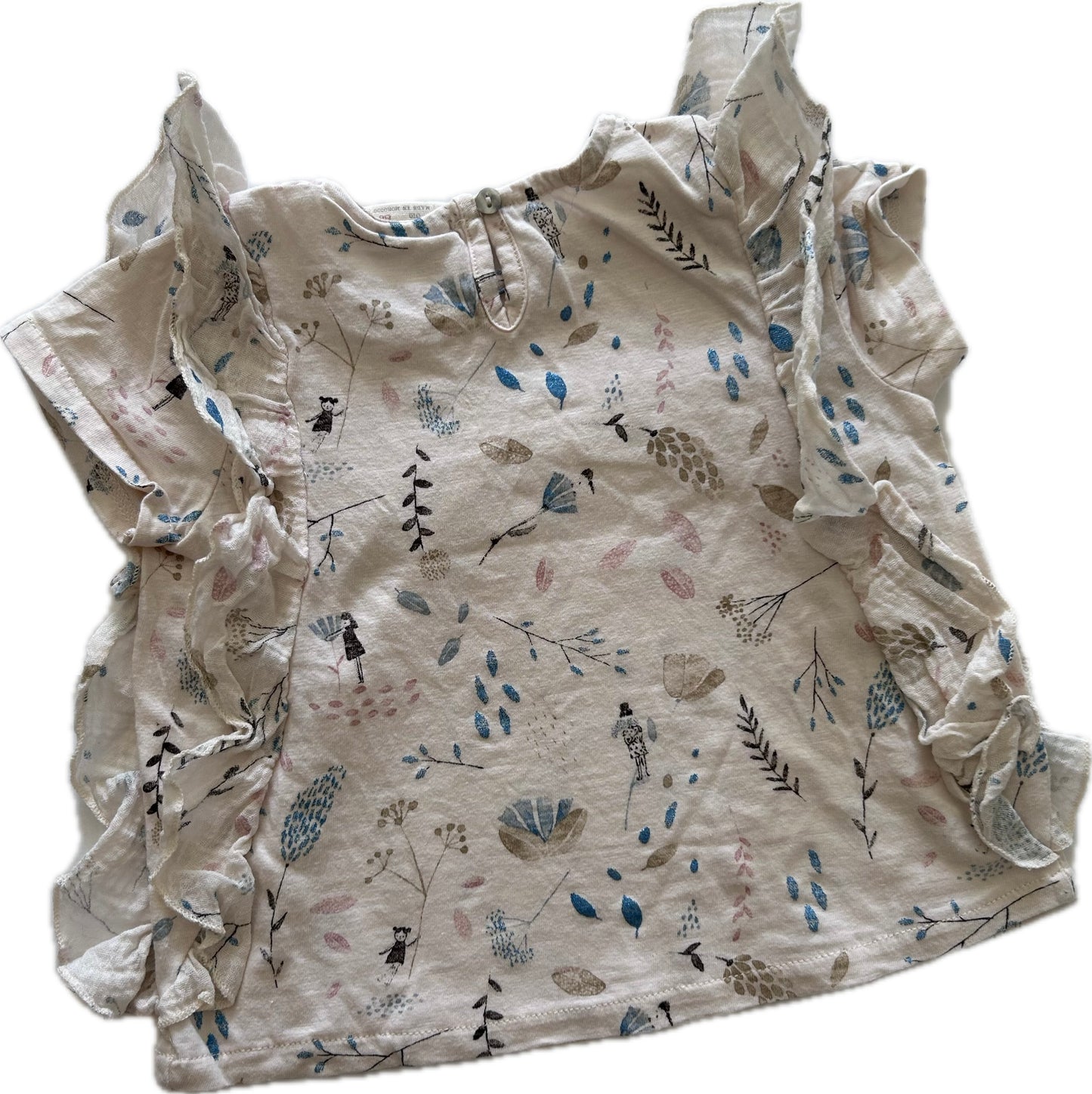 Zara Blouse Toddler Age 1 Pink-Cream with Floral & Bird Pattern