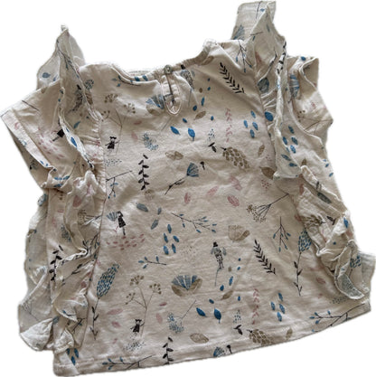 Zara Blouse Toddler Age 1 Pink-Cream with Floral & Bird Pattern