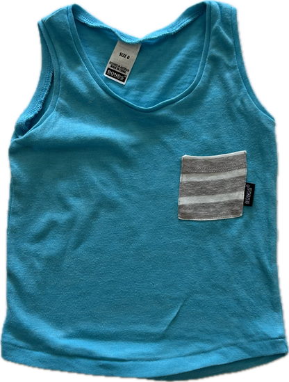 Bonds Vest / Singlet Baby Age 0 Blue with Stripey Pocket
