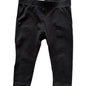 Black cotton leggings for toddlers, featuring an elastic waistband and ribbed ankle cuffs, shown flat against a white background