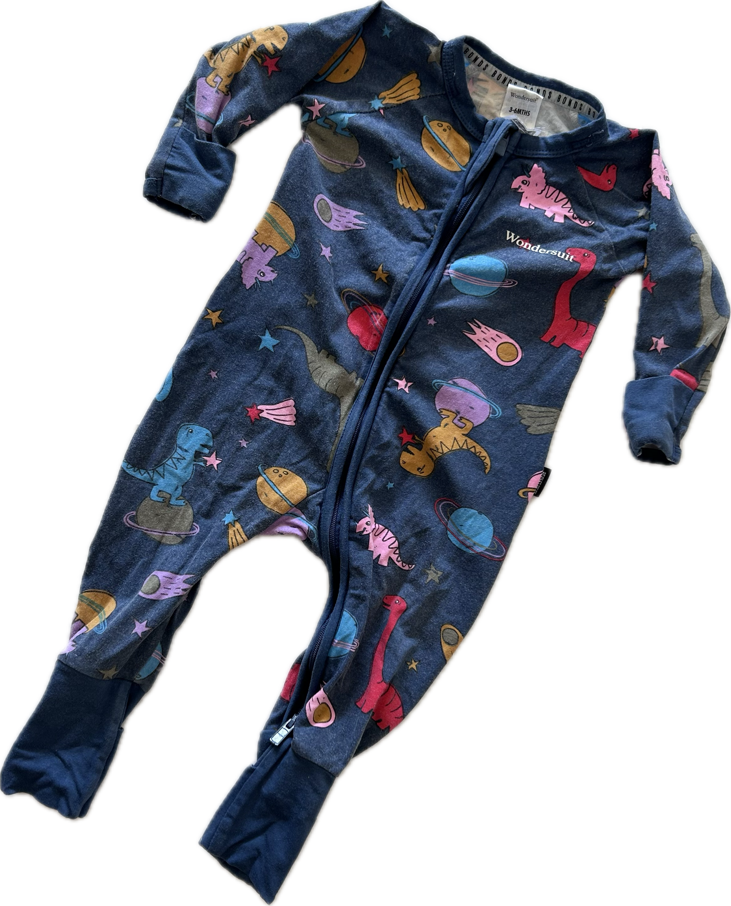 Bonds Wondersuit Zippy Baby Age 00 Blue with Dinosaurs & Planets