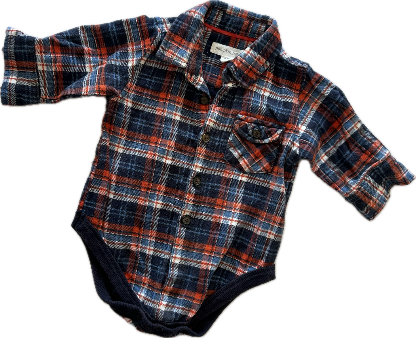 Pumpkin Patch Long Sleeved Baby Bodysuit Age 000 Tartan Flannelette