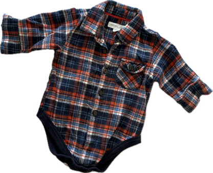 Pumpkin Patch Long Sleeved Baby Bodysuit Age 000 Tartan Flannelette