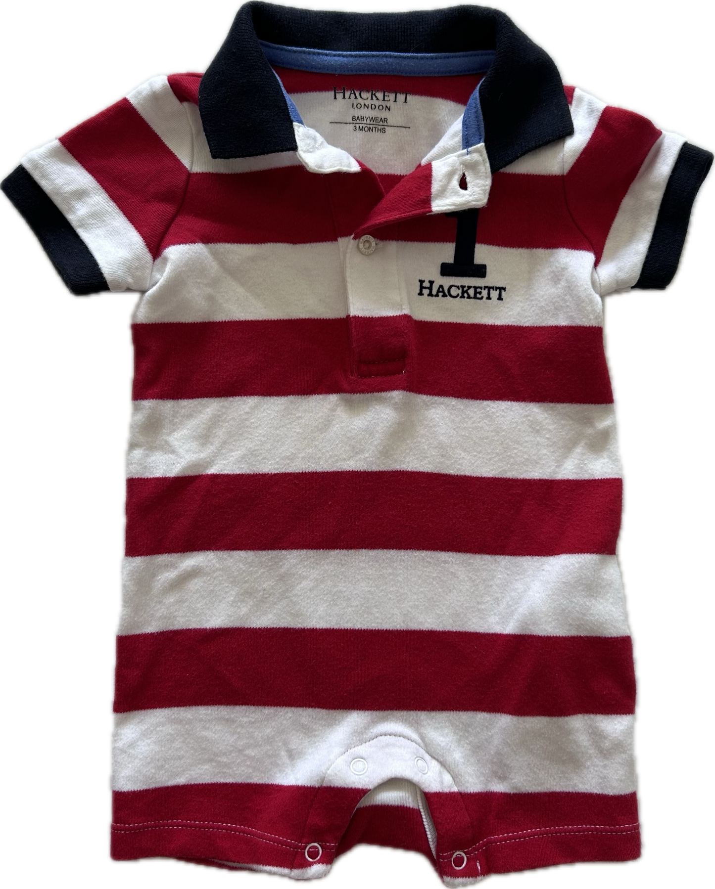 Hackett Baby Short Sleeved Romper with Collar Age 000 Red, White & Navy
