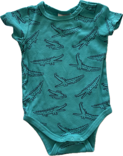 Sprout Short Sleeved Baby Bodysuit Age 0 Green with Crocodiles