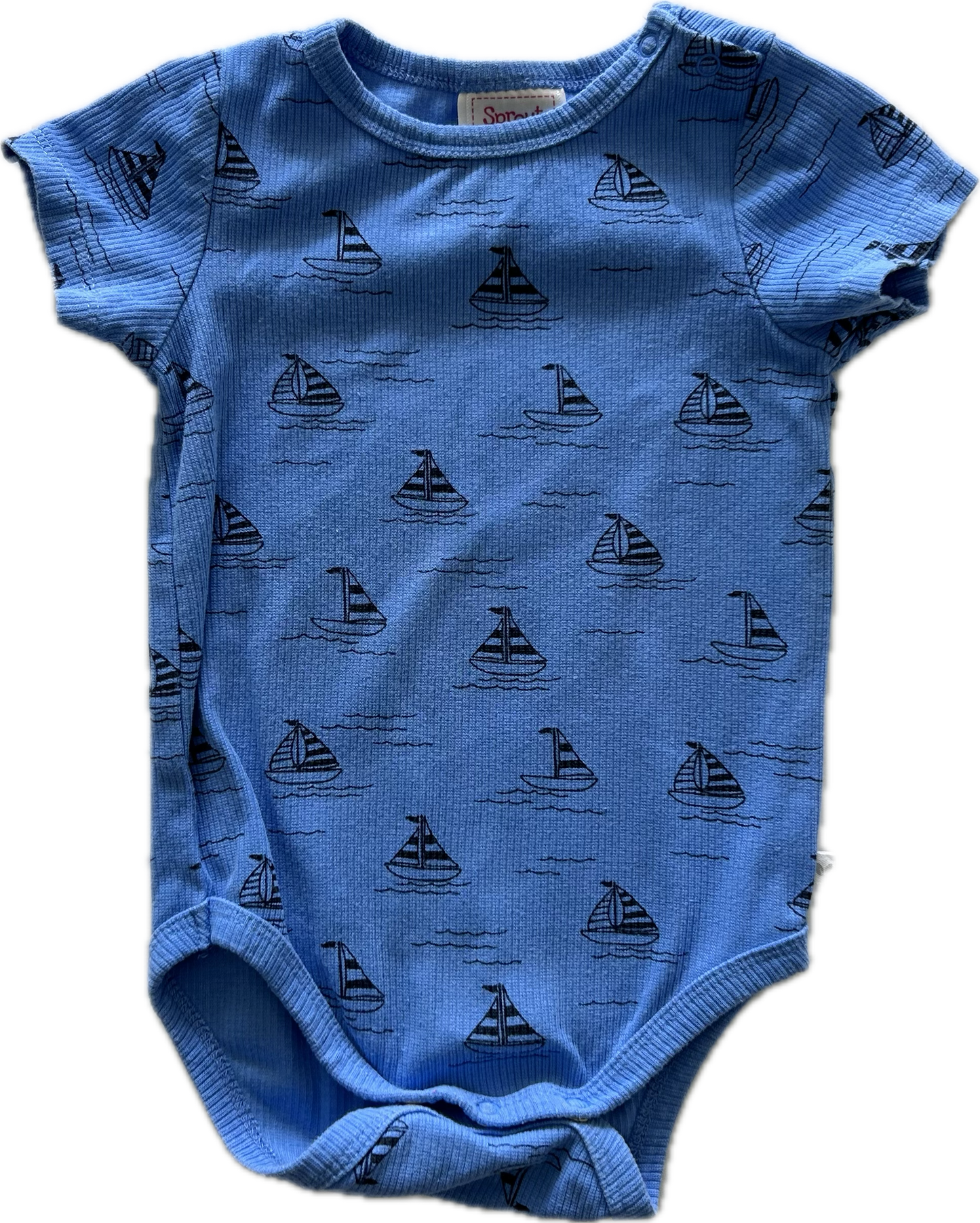 Sprout Short Sleeved Baby Bodysuit Size 0 Blue with Sail Boats