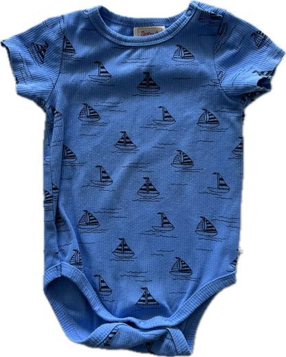 Sprout Short Sleeved Baby Bodysuit Size 0 Blue with Sail Boats