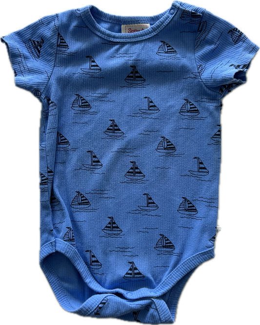 Sprout Short Sleeved Baby Bodysuit Size 0 Blue with Sail Boats