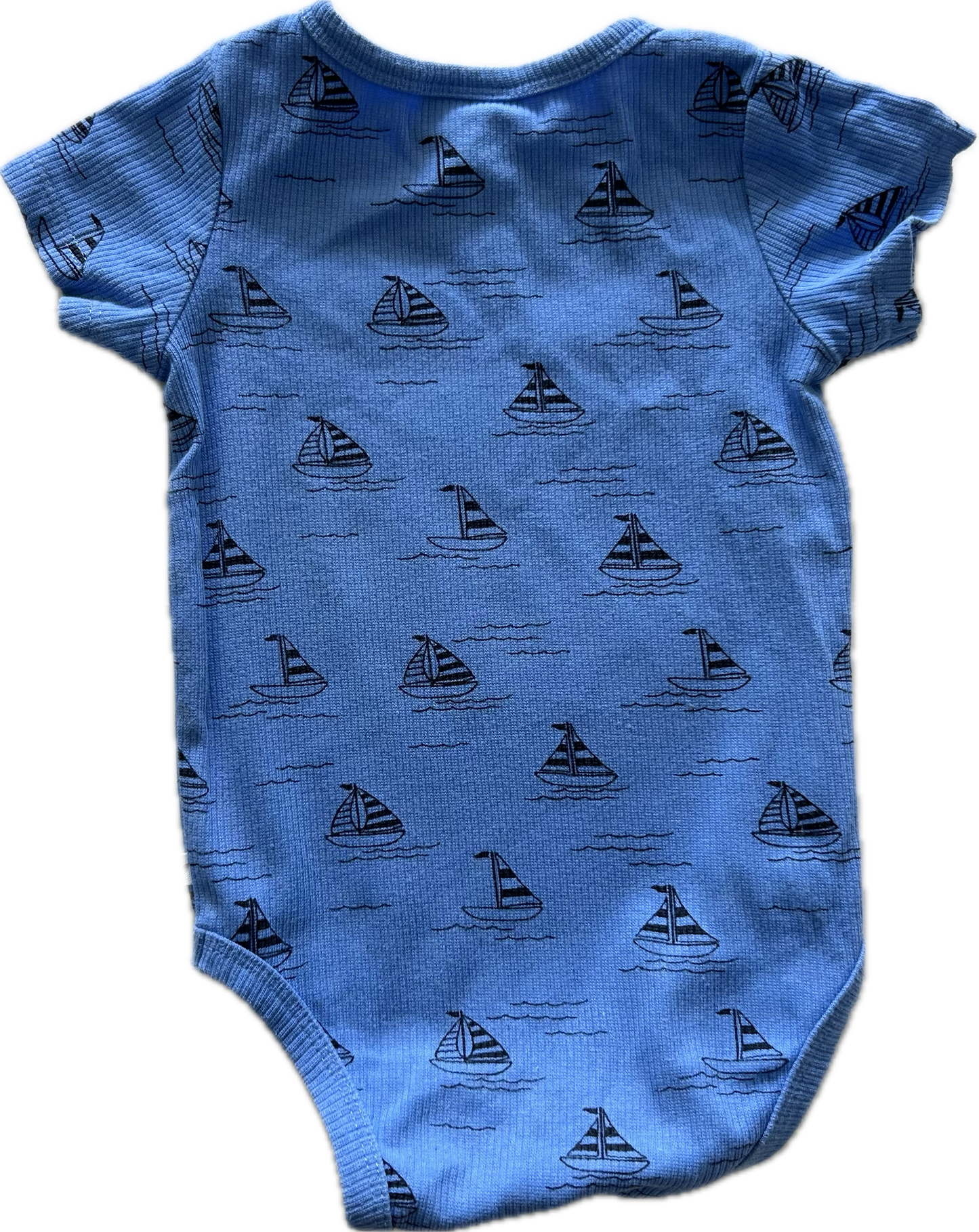 Sprout Short Sleeved Baby Bodysuit Size 0 Blue with Sail Boats