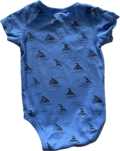 Sprout Short Sleeved Baby Bodysuit Size 0 Blue with Sail Boats