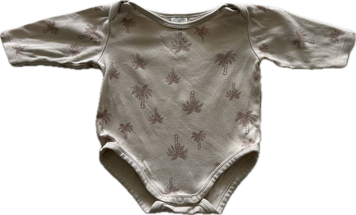 Dymples Long Sleeved Body Suit Baby Age 00 Pale Brown-Beige with Palm Trees