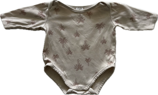 Dymples Long Sleeved Body Suit Baby Age 00 Pale Brown-Beige with Palm Trees