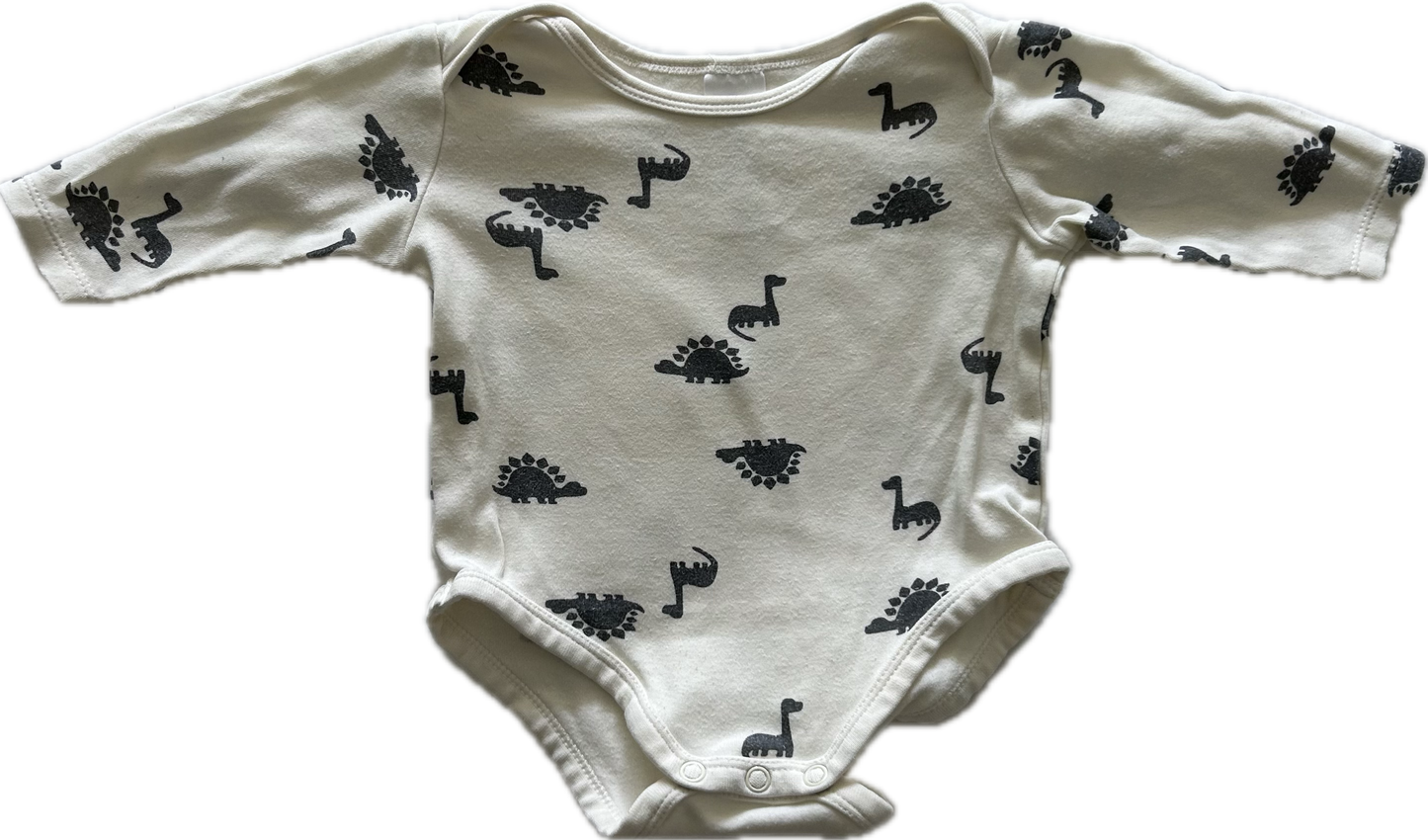 Dymples Long Sleeved Body Suit Baby Age 00 Off-White with Dinosaurs